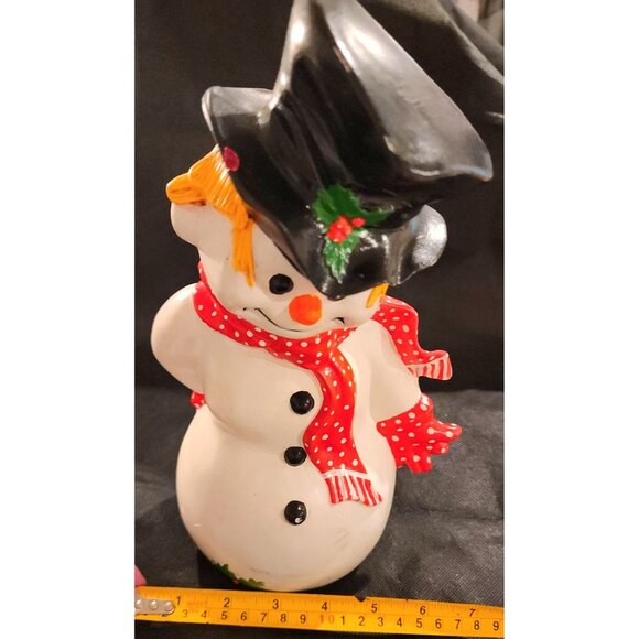 Vintage Ceramic Snowman Figurine With Polka Dot Scarf  Top Hat Decoration - Picture 11 of 12